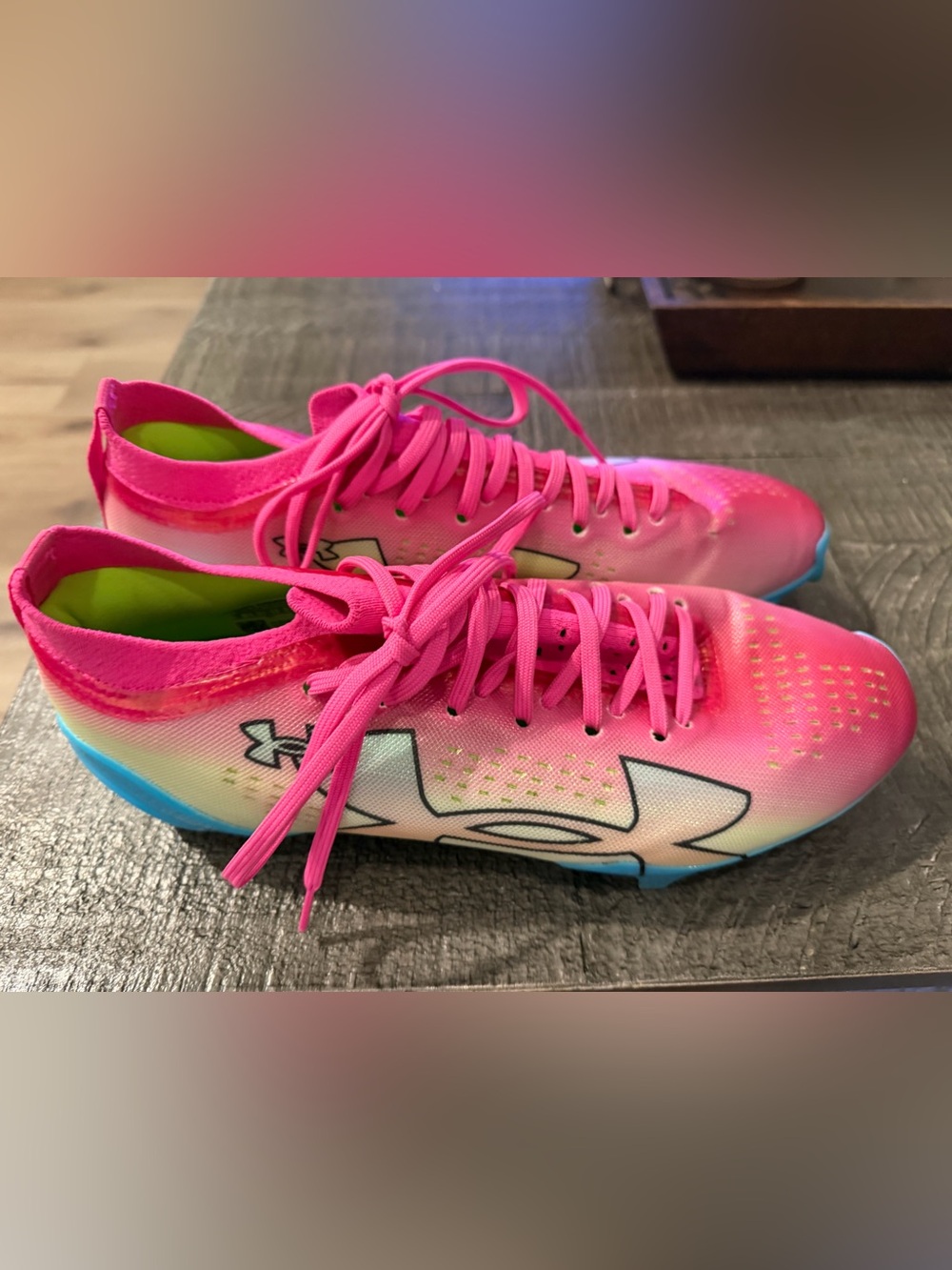 Under Armour Blur Pro Men’s Football Cleats Pink Blue Size 12 UA